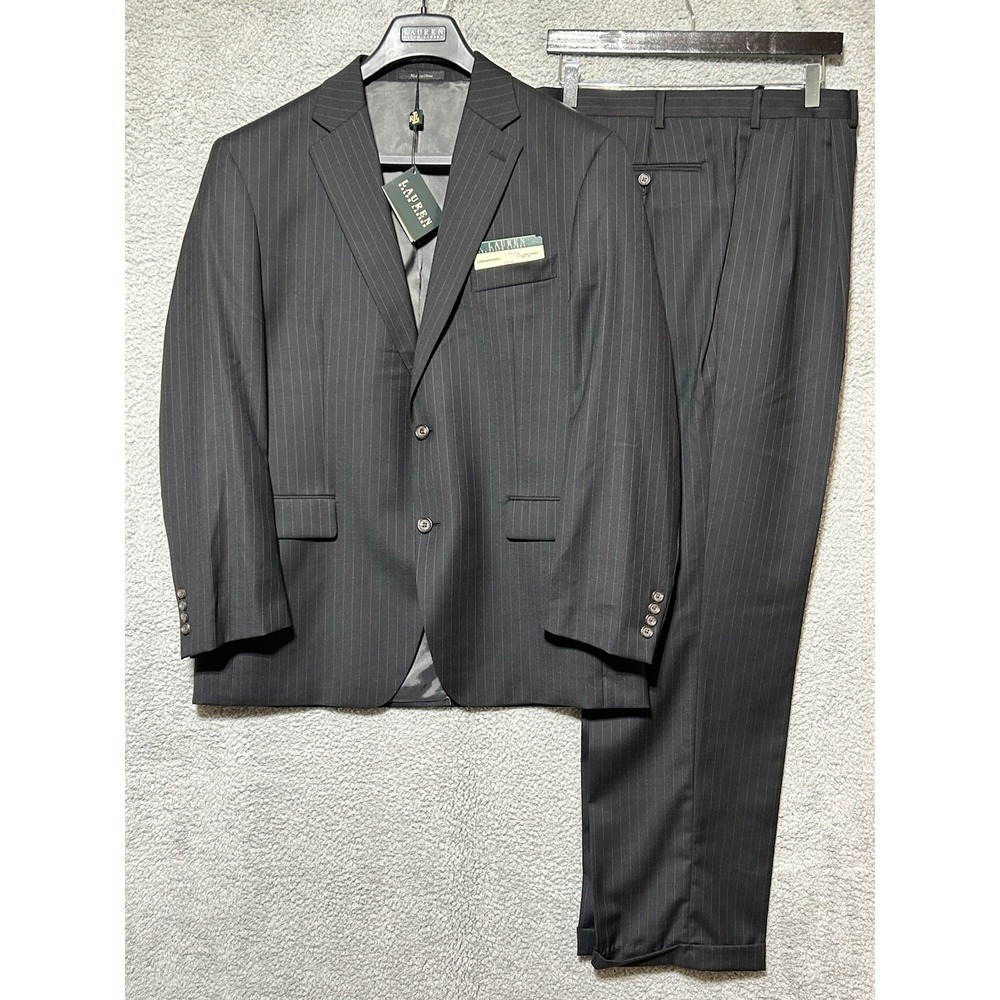 Lauren Ralph Lauren 2 Pc Suit Black Pinstripe Wool Blend NWT 43R-37X33